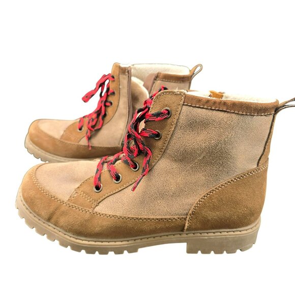 Tan Ridge Womens Lace-Up Ankle Boots Red Laces Side Zippers 7M Faux Suede JJ3906 - Picture 8 of 13